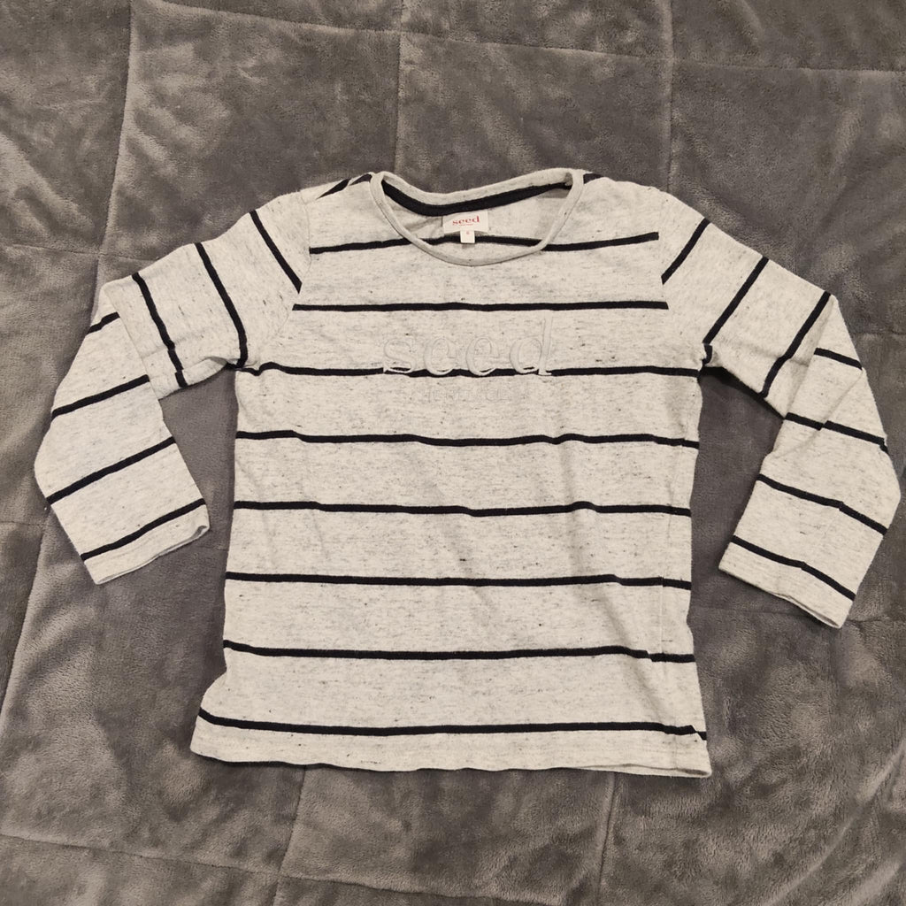 SEED top size 6 long sleeve stripes embroidered logo