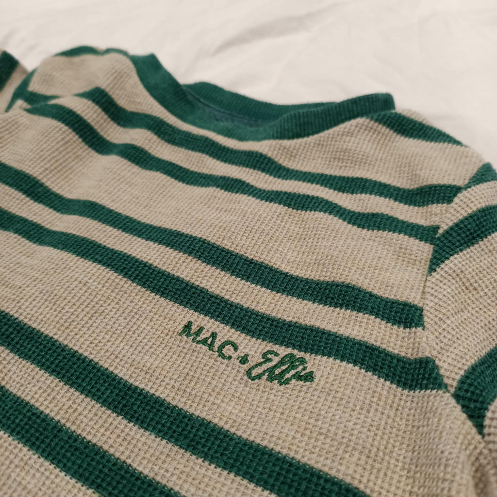 MAC + ELLIE top size 4 boys waffle long sleeve green stripes
