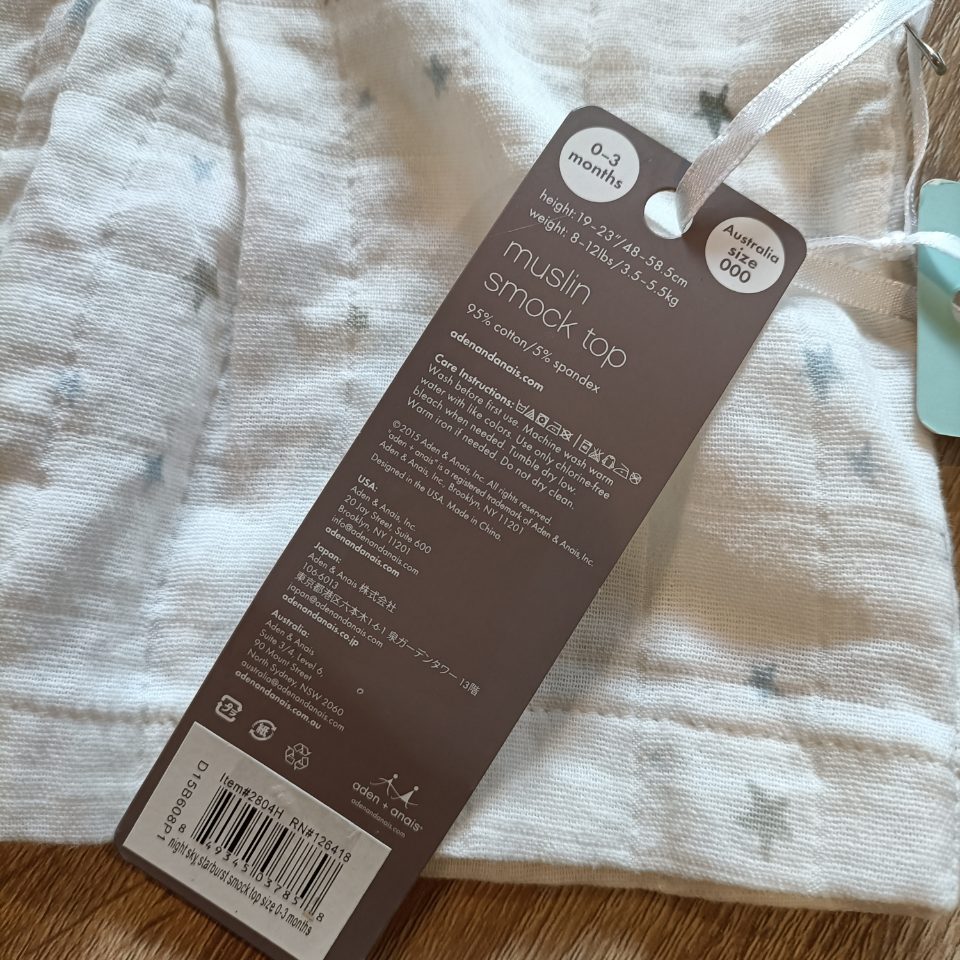 *NEW ADEN + ANAIS muslin smock top baby girls size 0-3m BNWT