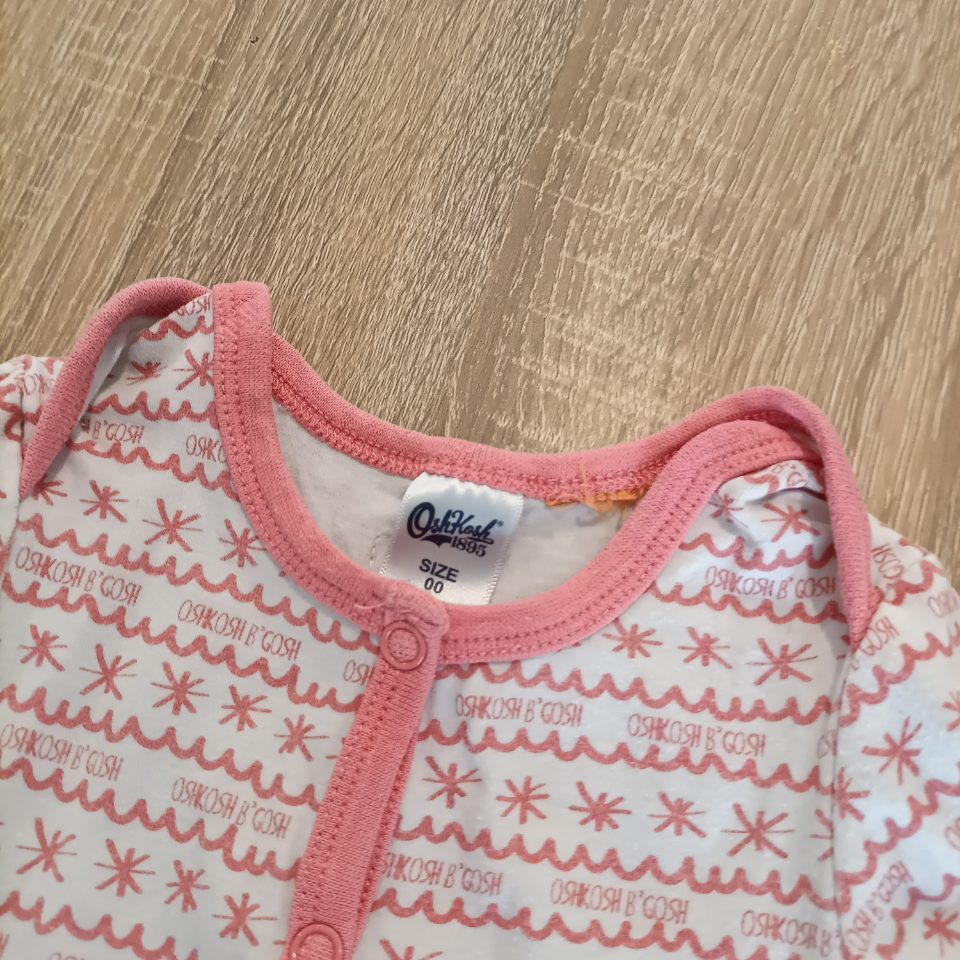 OSHKOSH baby onesie size 3-6m girls long sleeve pink/white