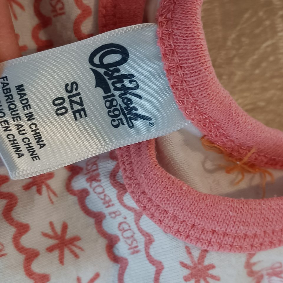 OSHKOSH baby onesie size 3-6m girls long sleeve pink/white