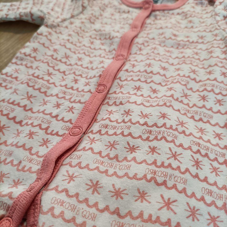OSHKOSH baby onesie size 3-6m girls long sleeve pink/white