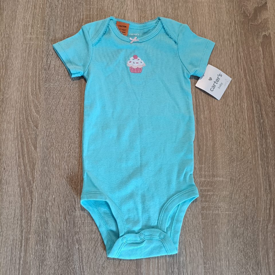 *NEW Carter's baby bodysuit size 9m girls blue short sleeve cupcake BNWT