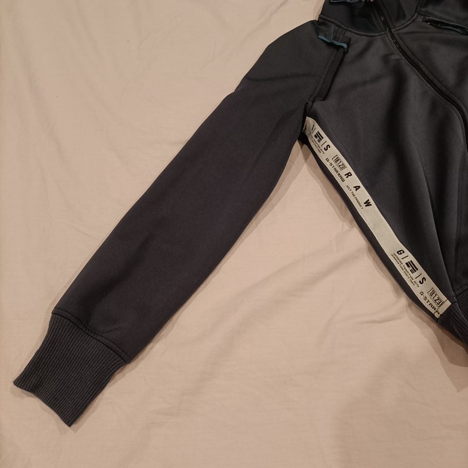 G-STAR RAW stripe slim funnel zip thru sweater size S womens navy