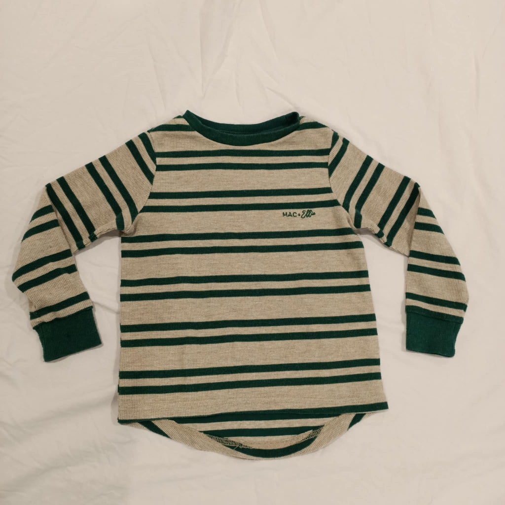 MAC + ELLIE top size 4 boys waffle long sleeve green stripes