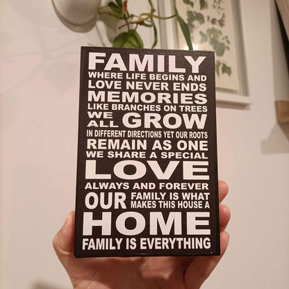 Family sign wooden block Made in NZ