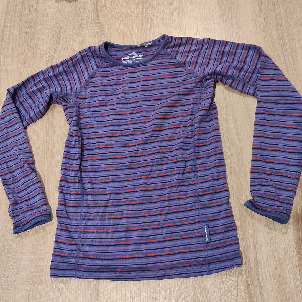 KATHMANDU 100% Merino top size 10yrs kids unisex - purple stripes