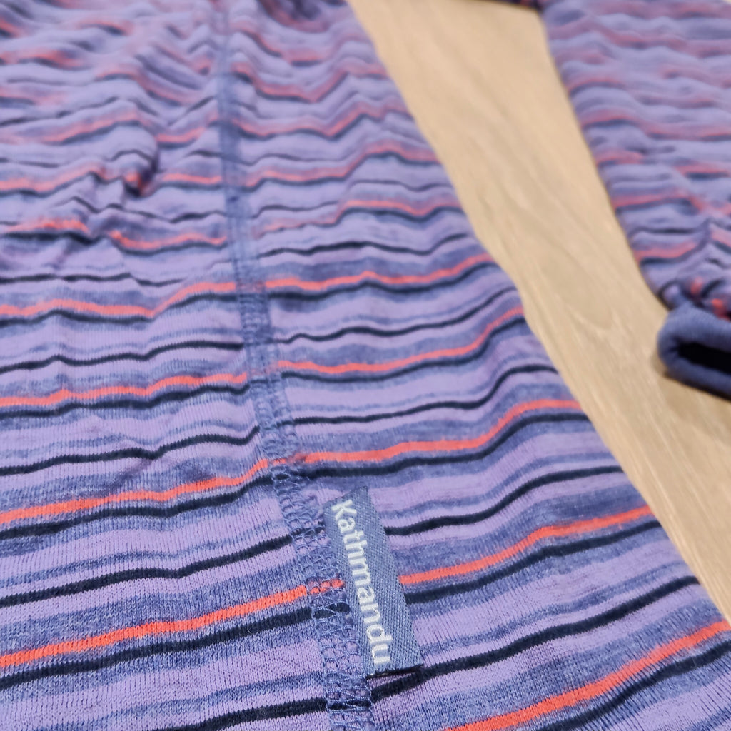 KATHMANDU 100% Merino top size 10yrs kids unisex - purple stripes
