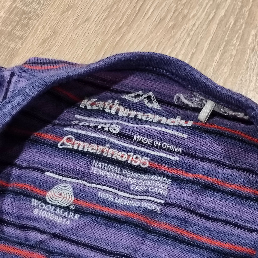 KATHMANDU 100% Merino top size 10yrs kids unisex - purple stripes
