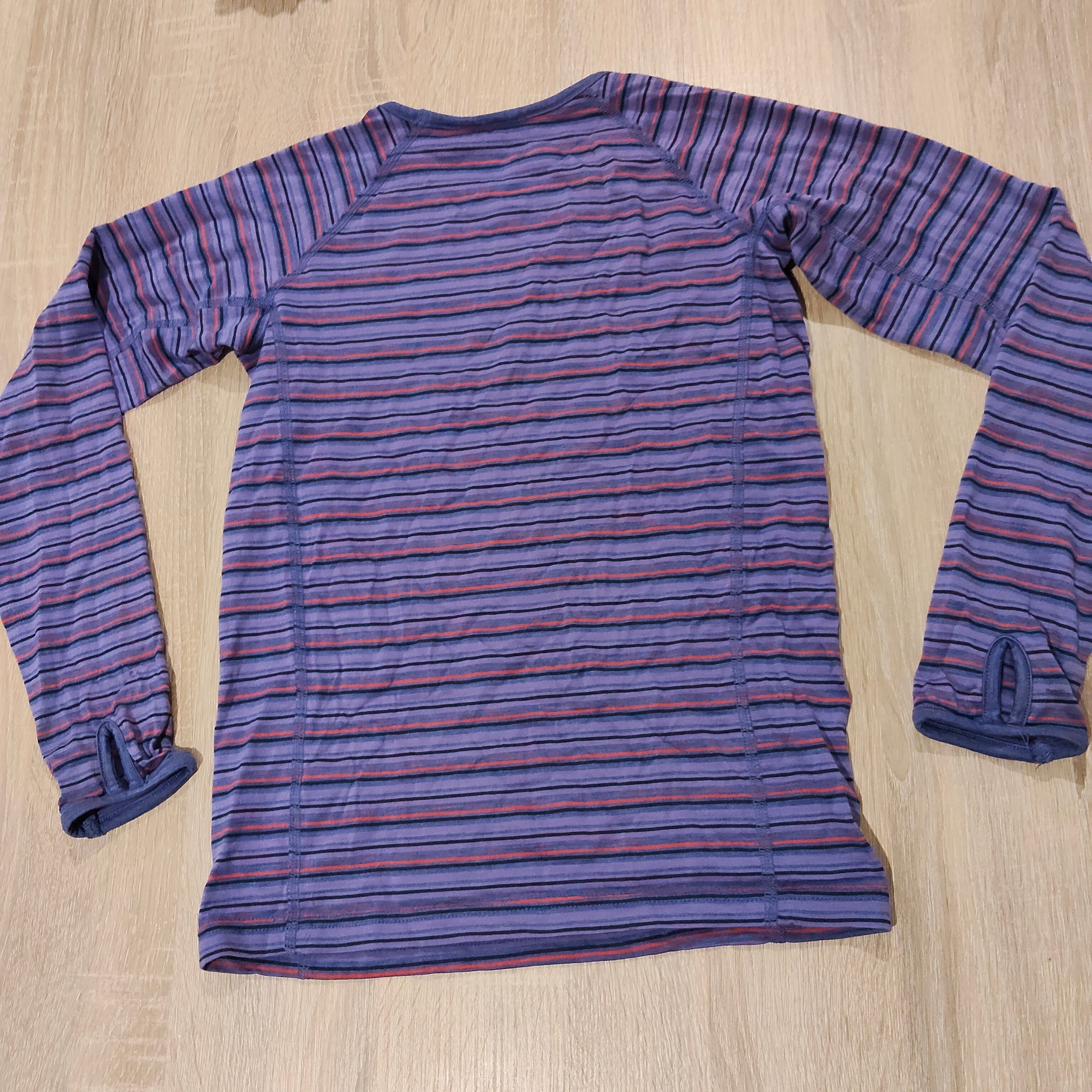 KATHMANDU 100% Merino top size 10yrs kids unisex - purple stripes