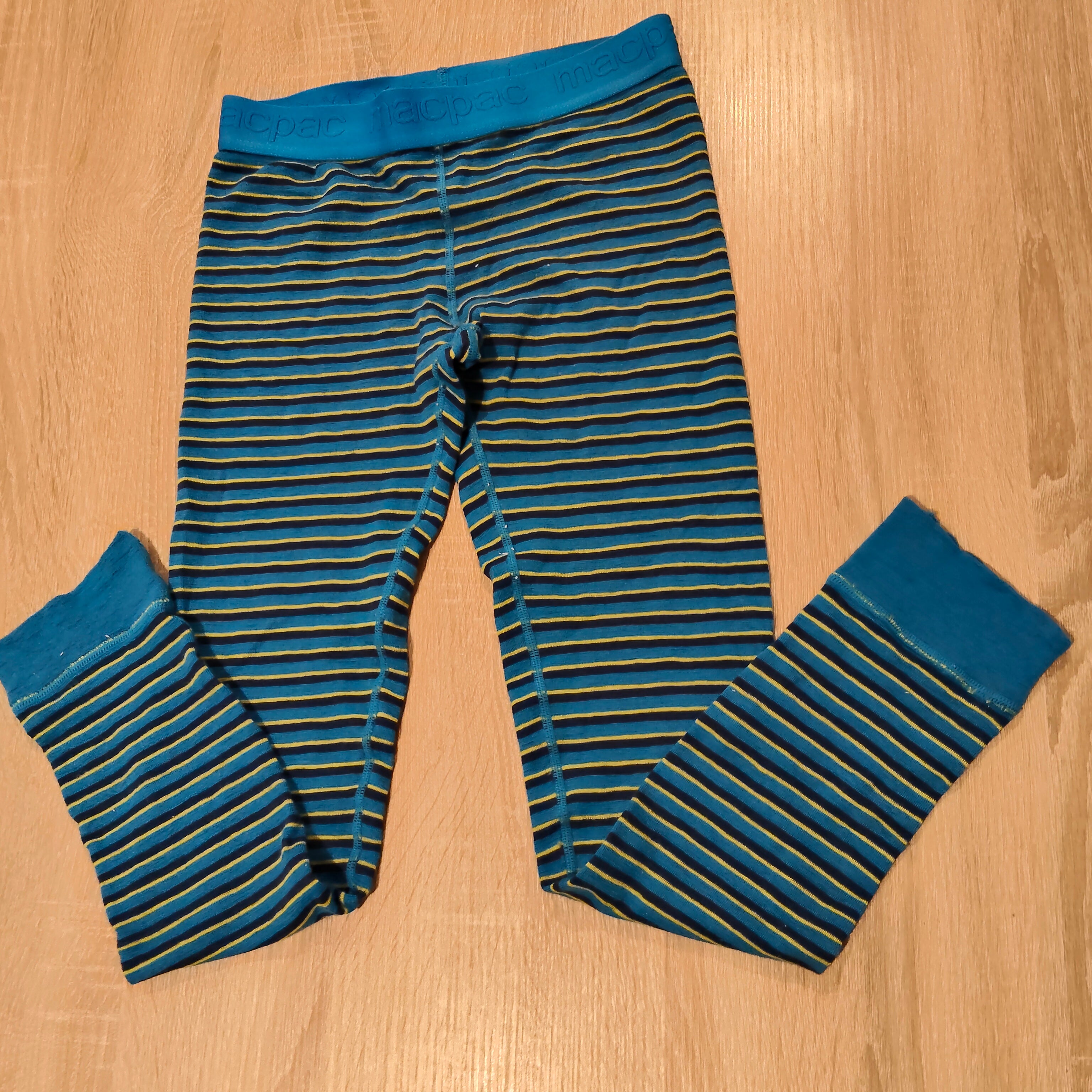 MACPAC 100% Merino leggings size 10y unisex kids - blue stripes