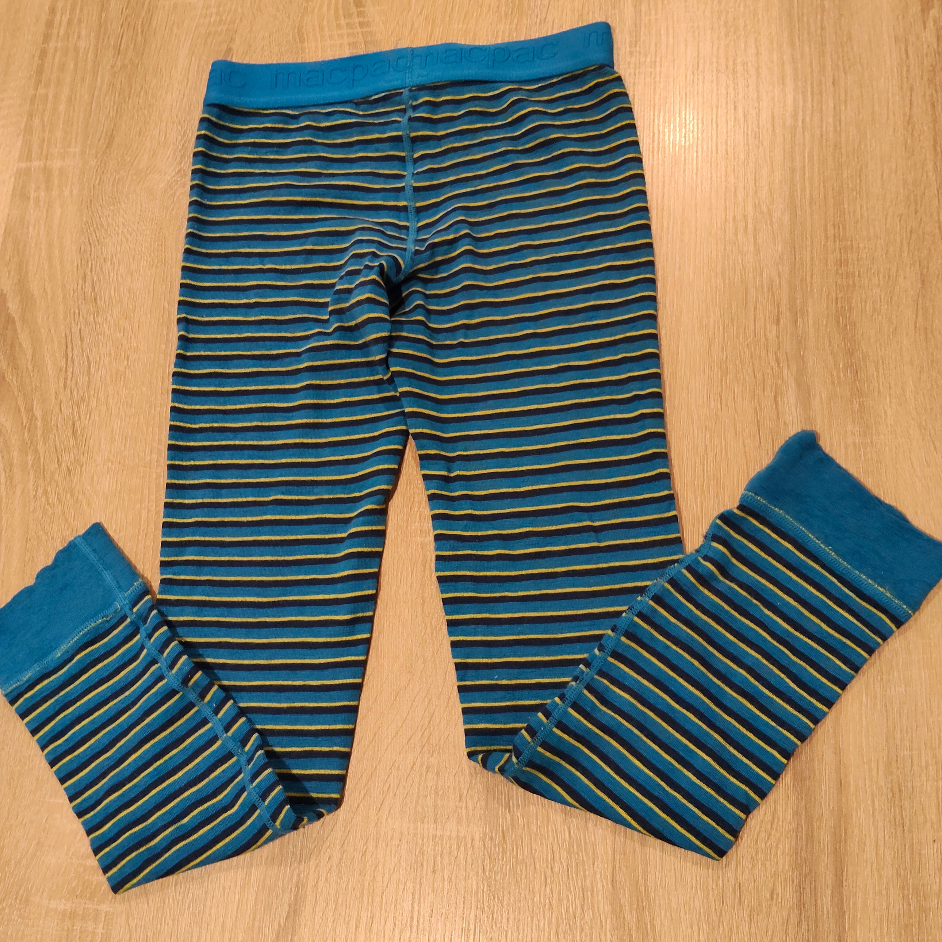 MACPAC 100% Merino leggings size 10y unisex kids - blue stripes