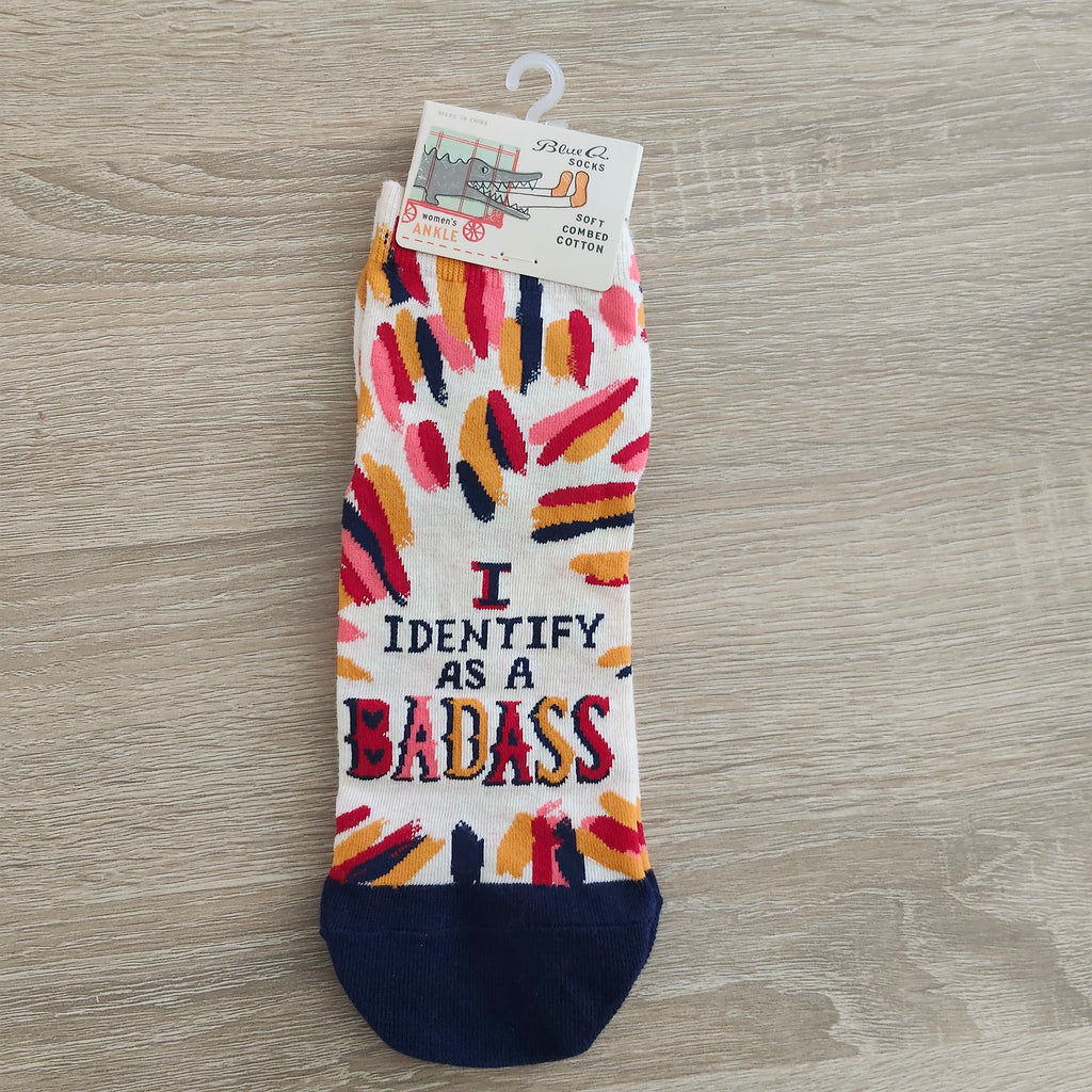 NEW BLUE Q socks size 5-10 Women 'I identify as a Badass'