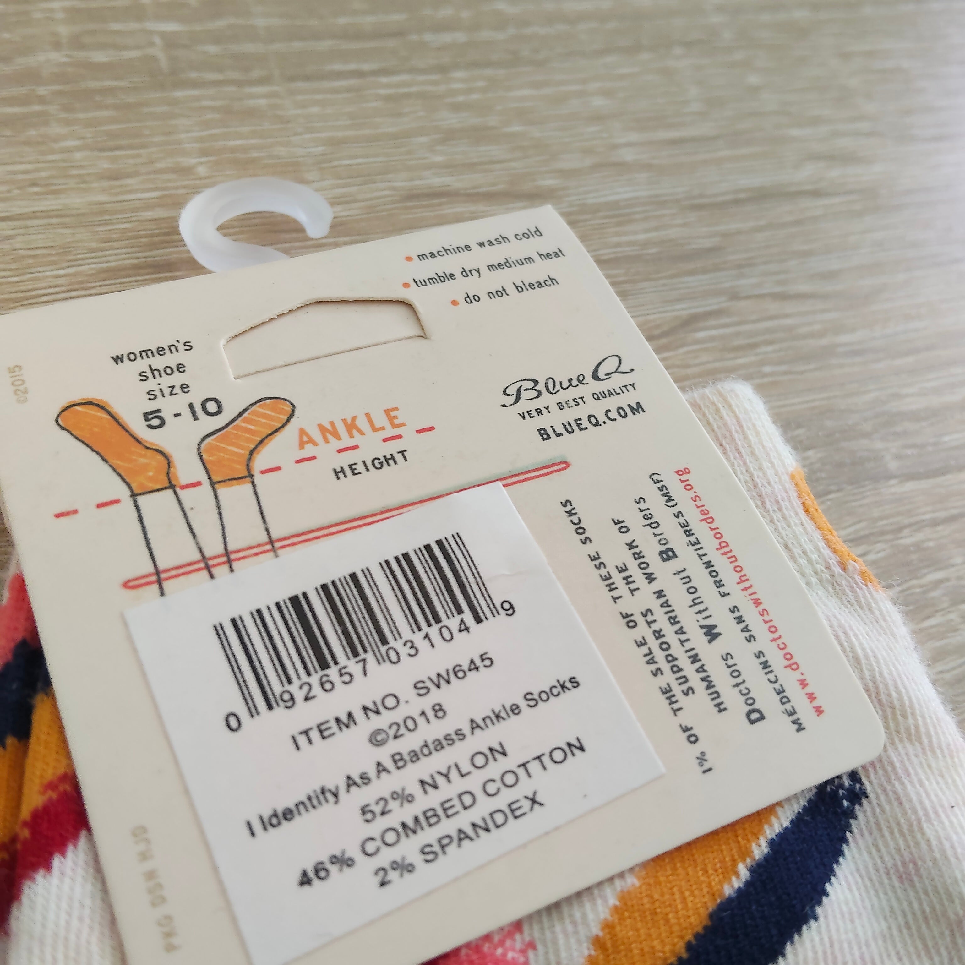 NEW BLUE Q socks size 5-10 Women 'I identify as a Badass'