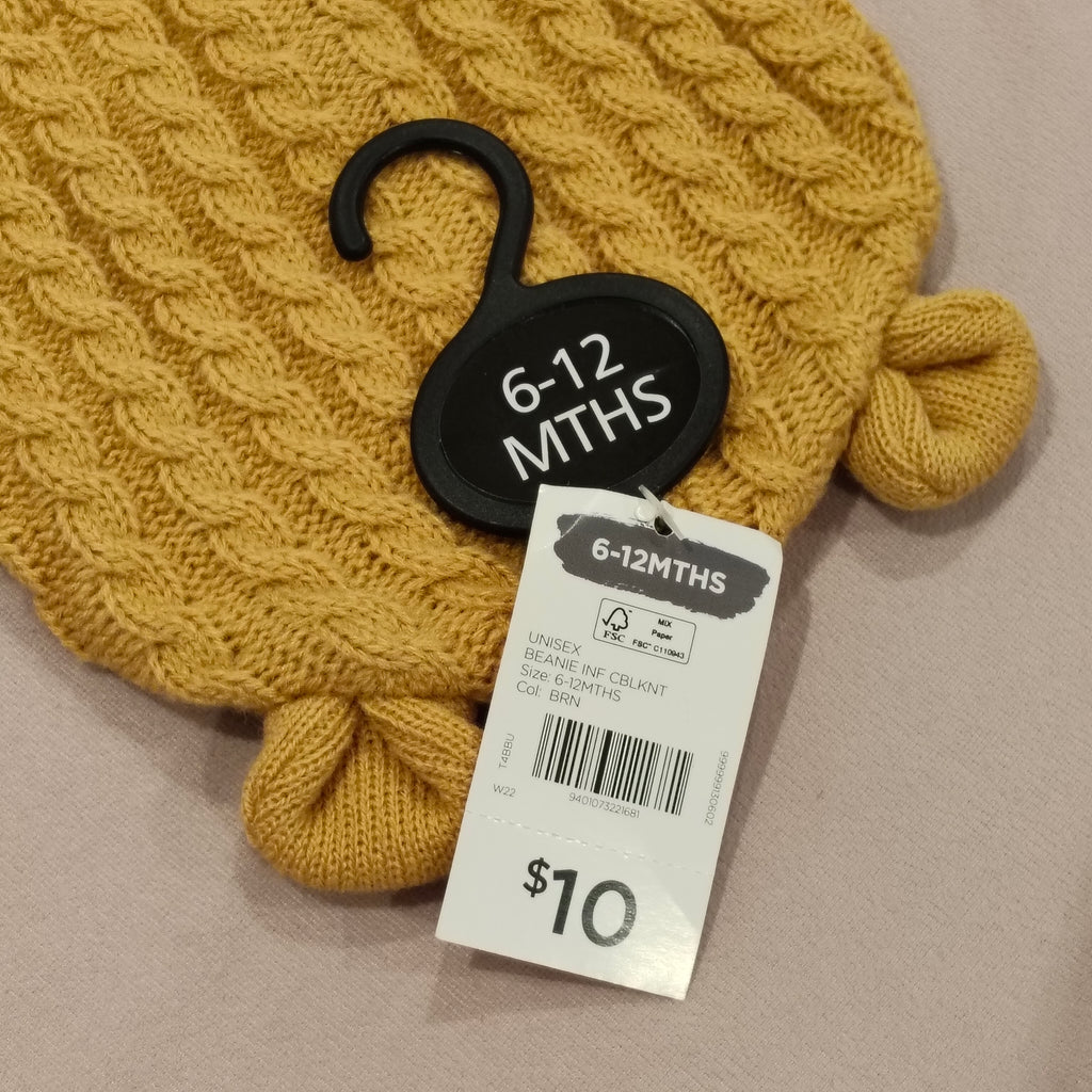 NEW Beanie size 6-12m yellow Teddy BNWT