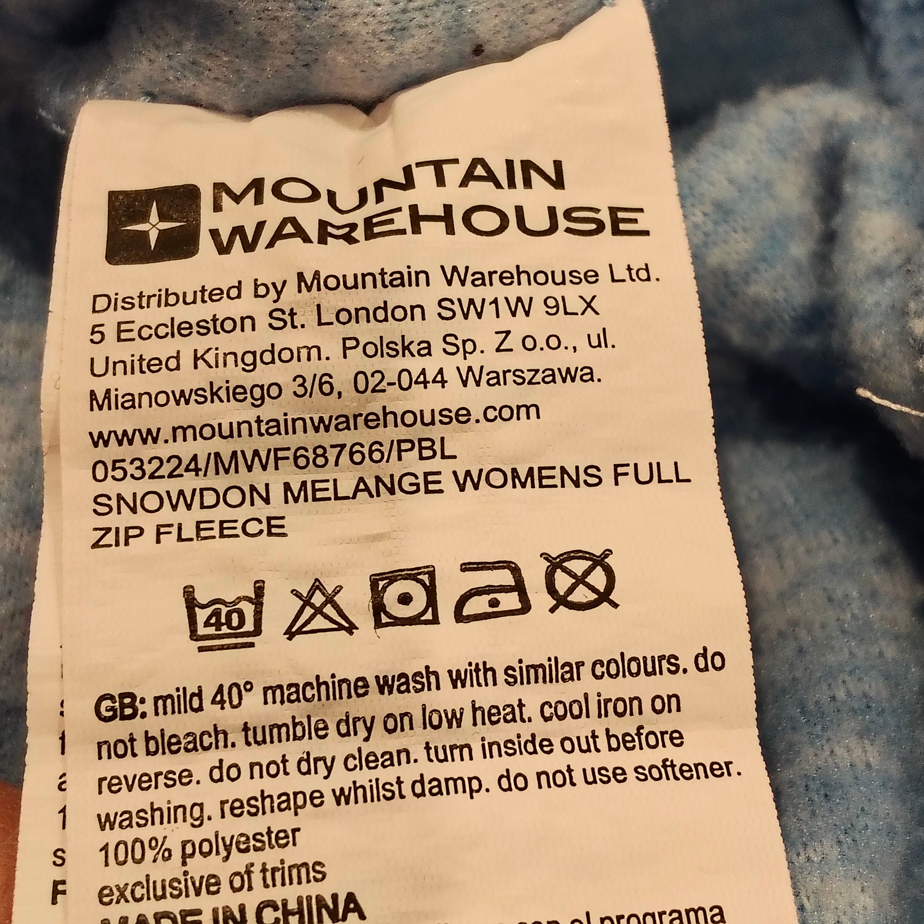 MOUNTAIN WAREHOUSE full zip fleece jumper size 12 Women Light Blue