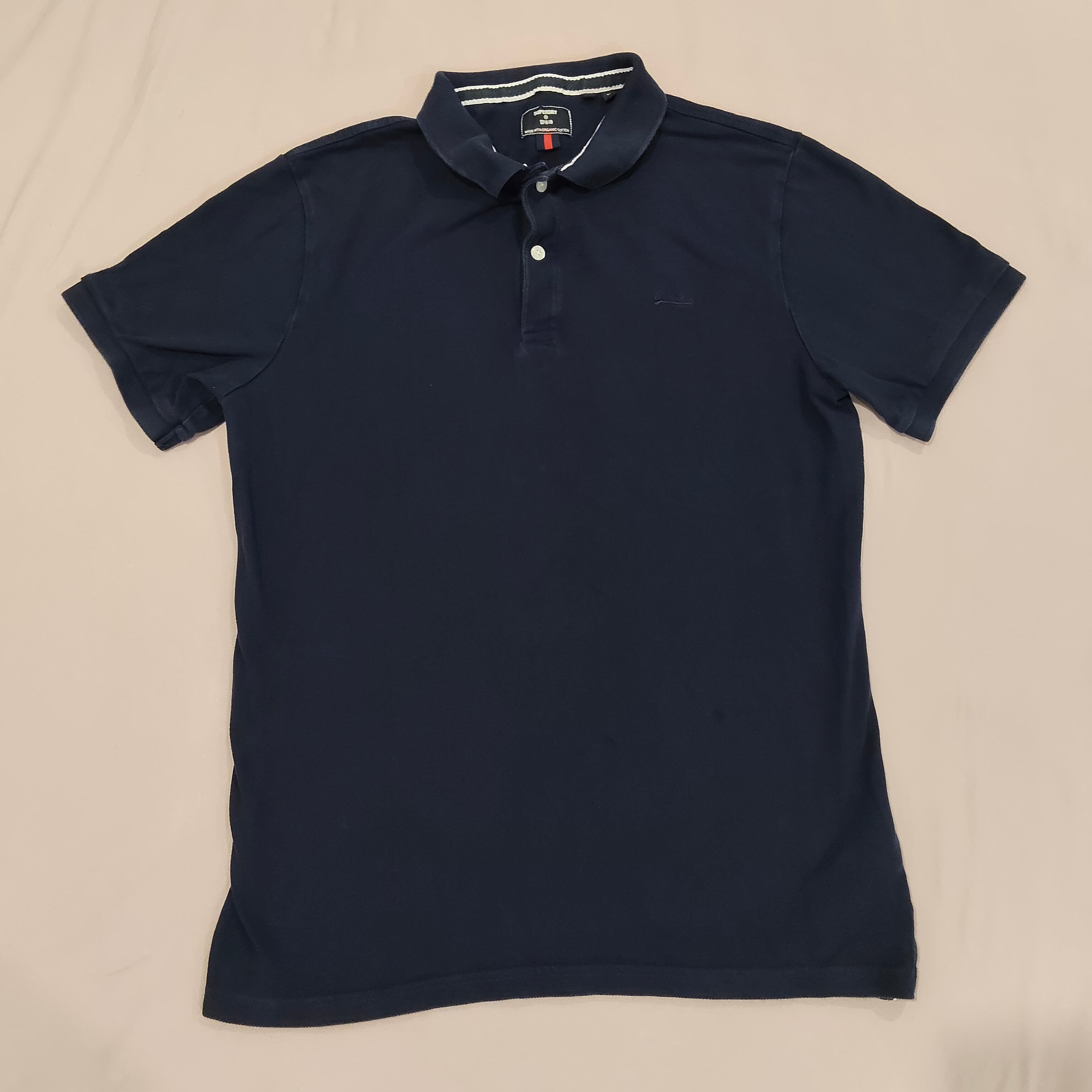 SUPERDRY Polo Shirt size L Mens Organic Cotton Navy