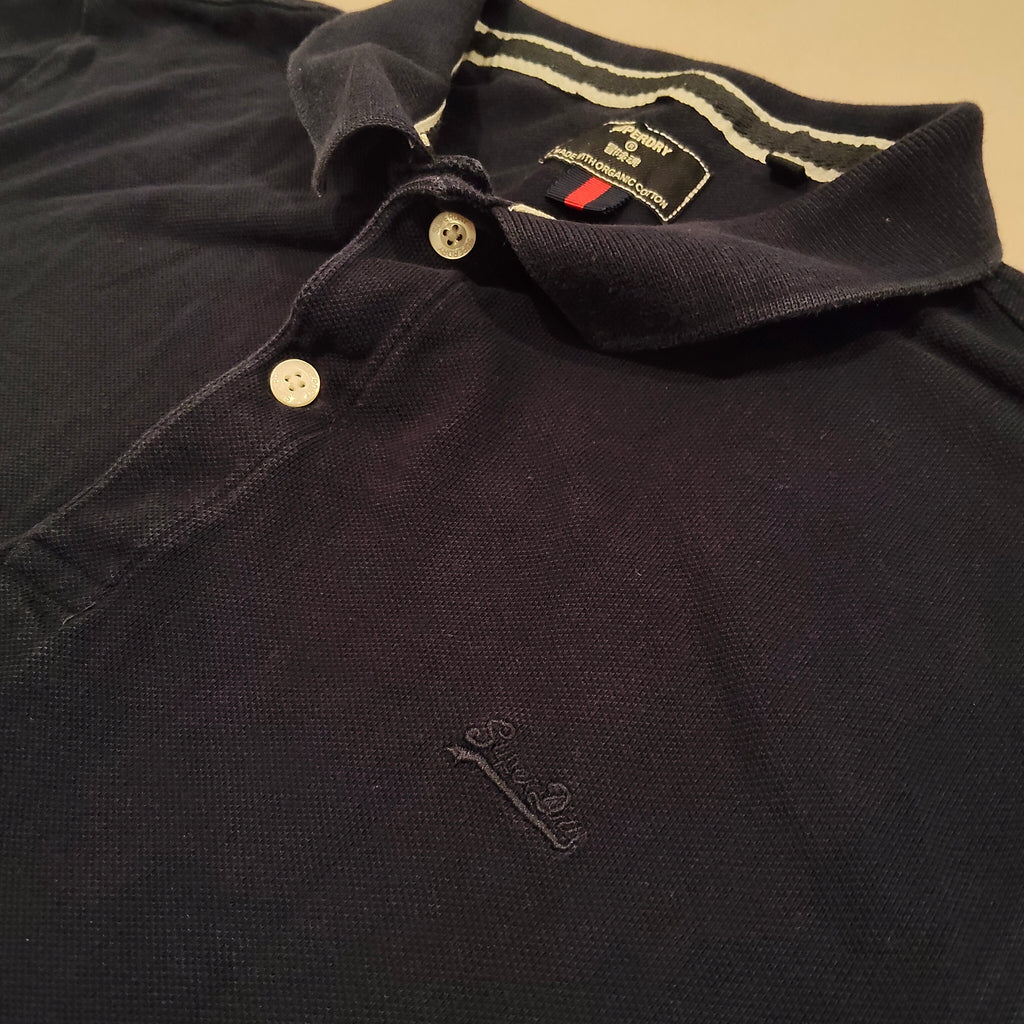 SUPERDRY Polo Shirt size L Mens Organic Cotton Navy