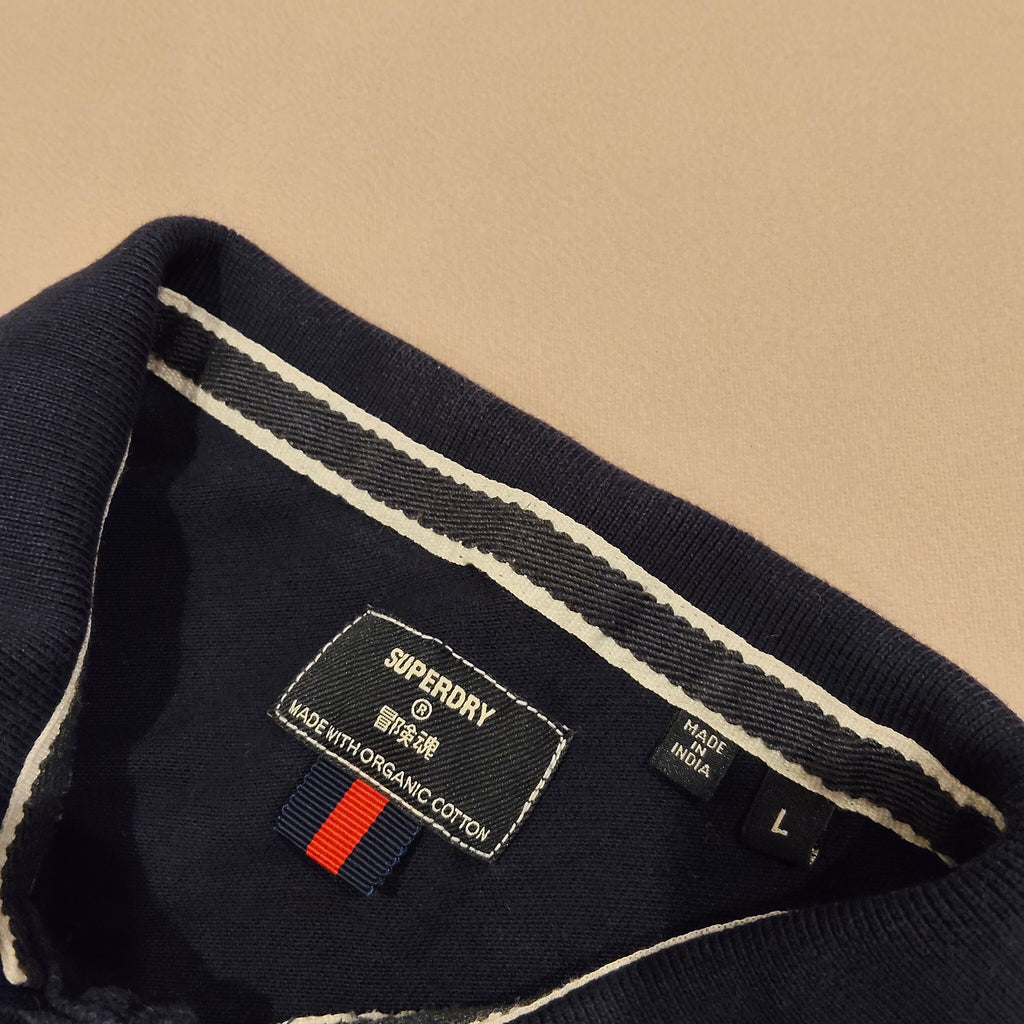 SUPERDRY Polo Shirt size L Mens Organic Cotton Navy