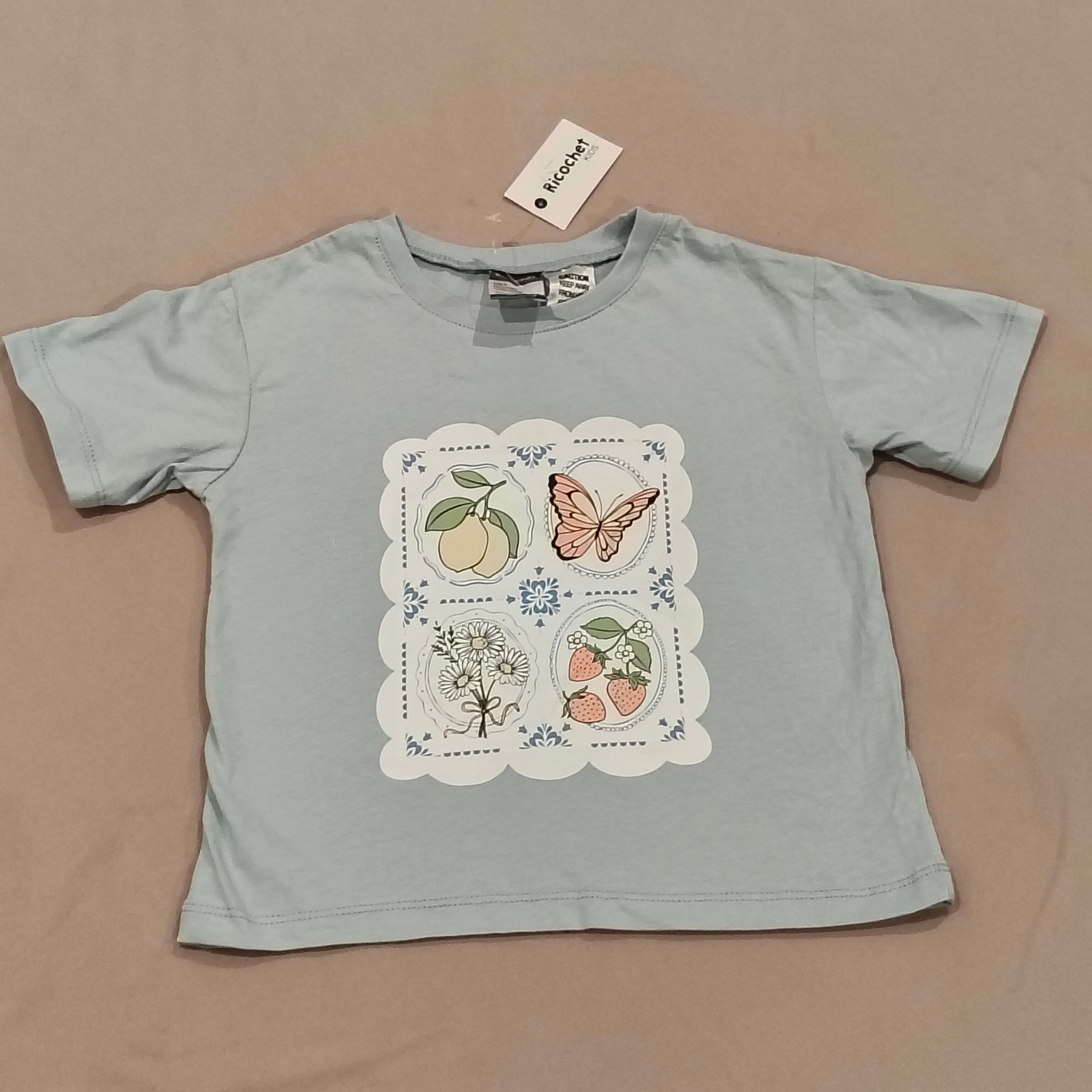 NEW Ricoche tee size 3 girls short sleeve light blue BNWT