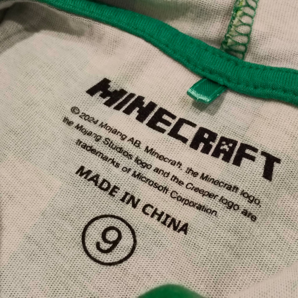 MINECRAFT hooded top size 9 boys short sleeve