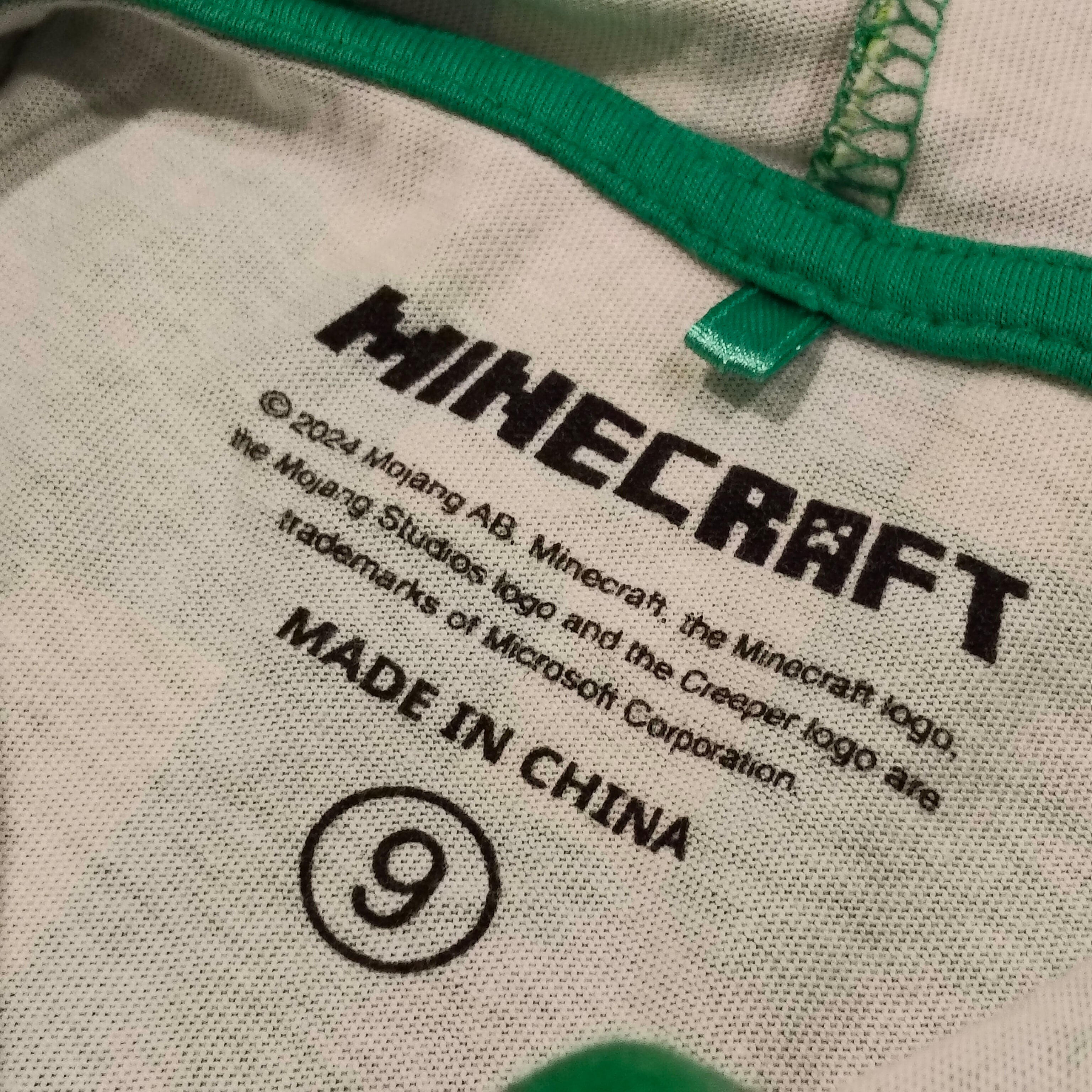 MINECRAFT hooded top size 9 boys short sleeve
