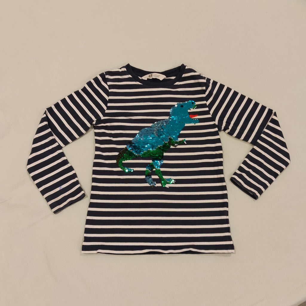 H&M top size 6-8y long sleeve Dinosaur stripes