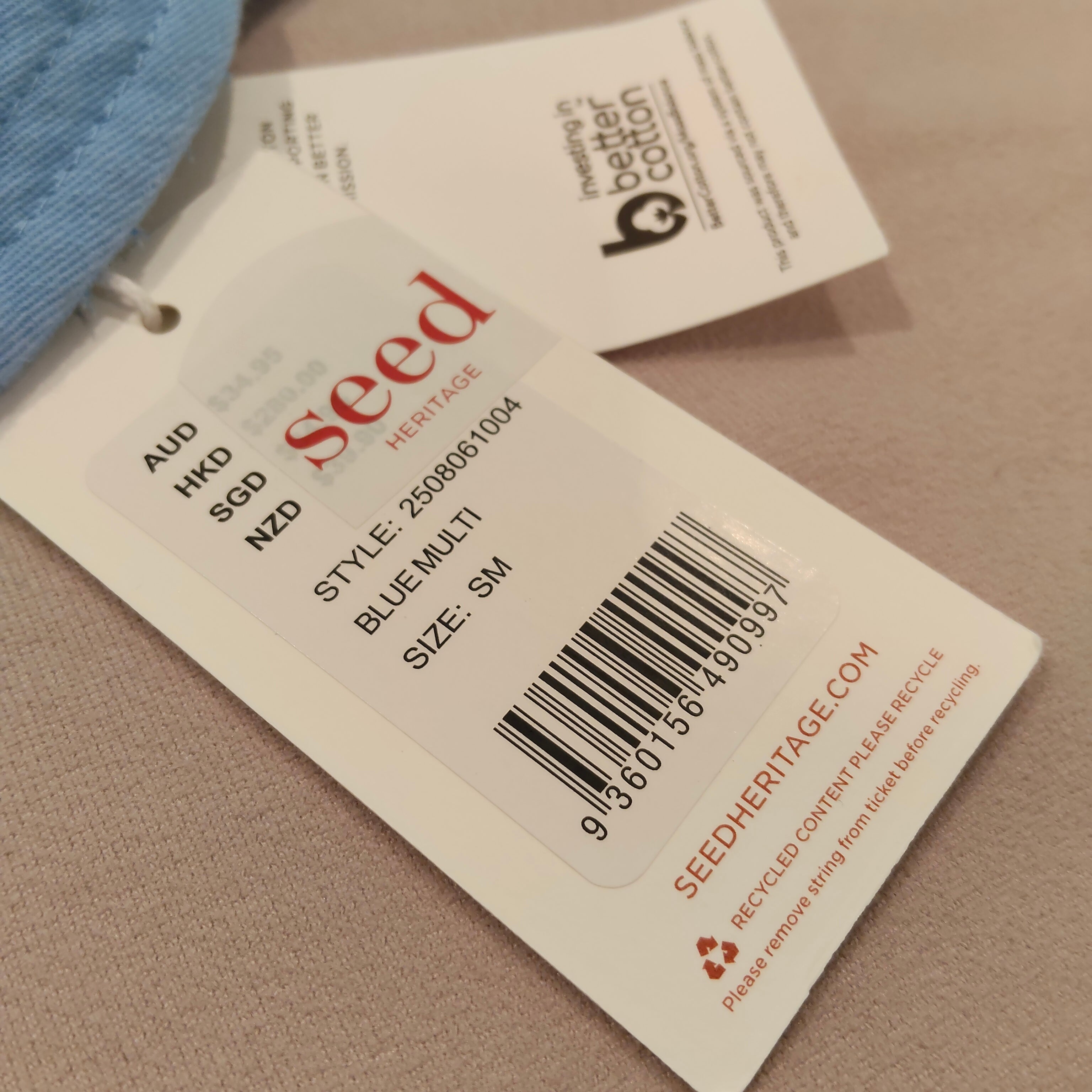 New SEED sun hat size S-M kids 3-6yrs (51-52cm)