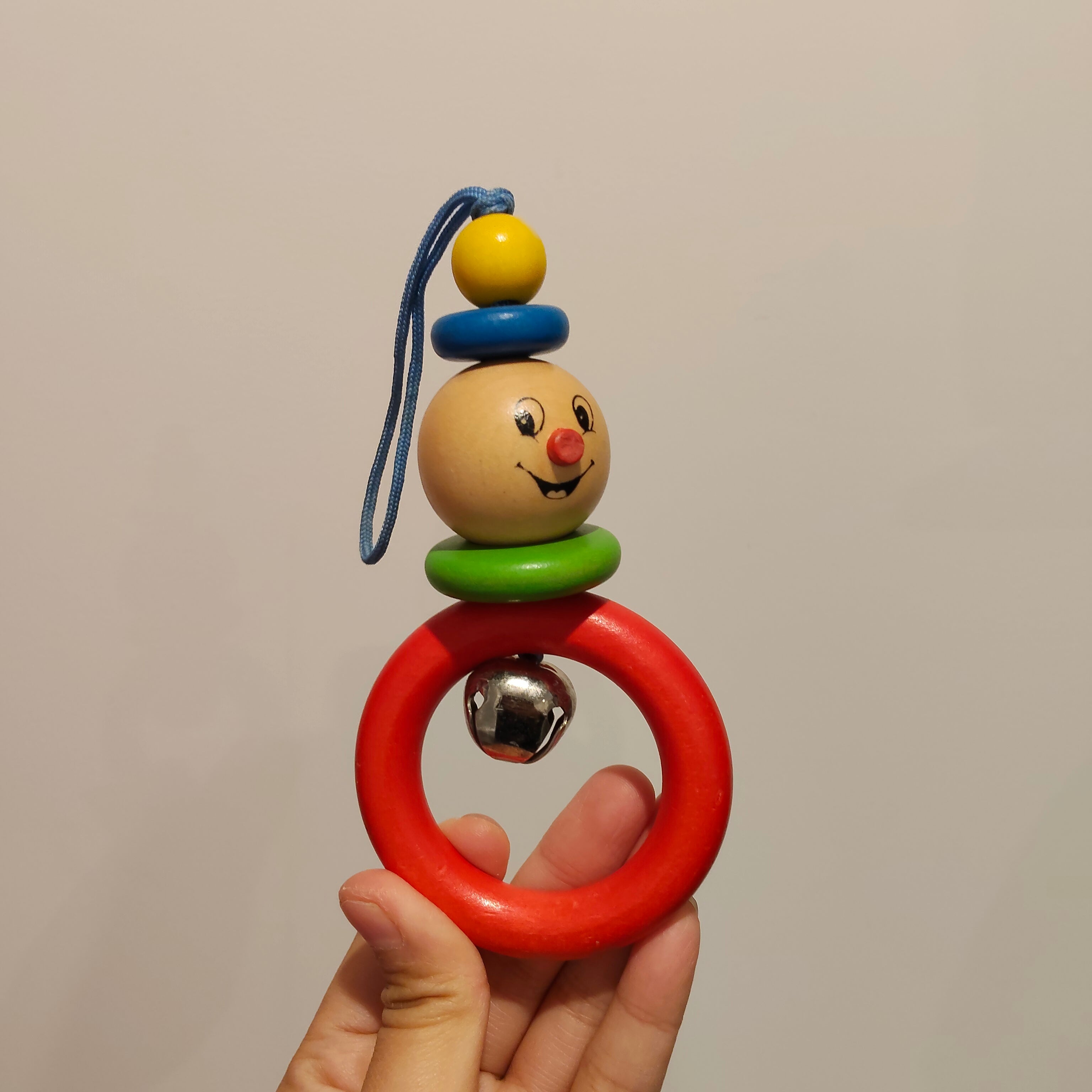 Vintage wooden clown rattle baby toy