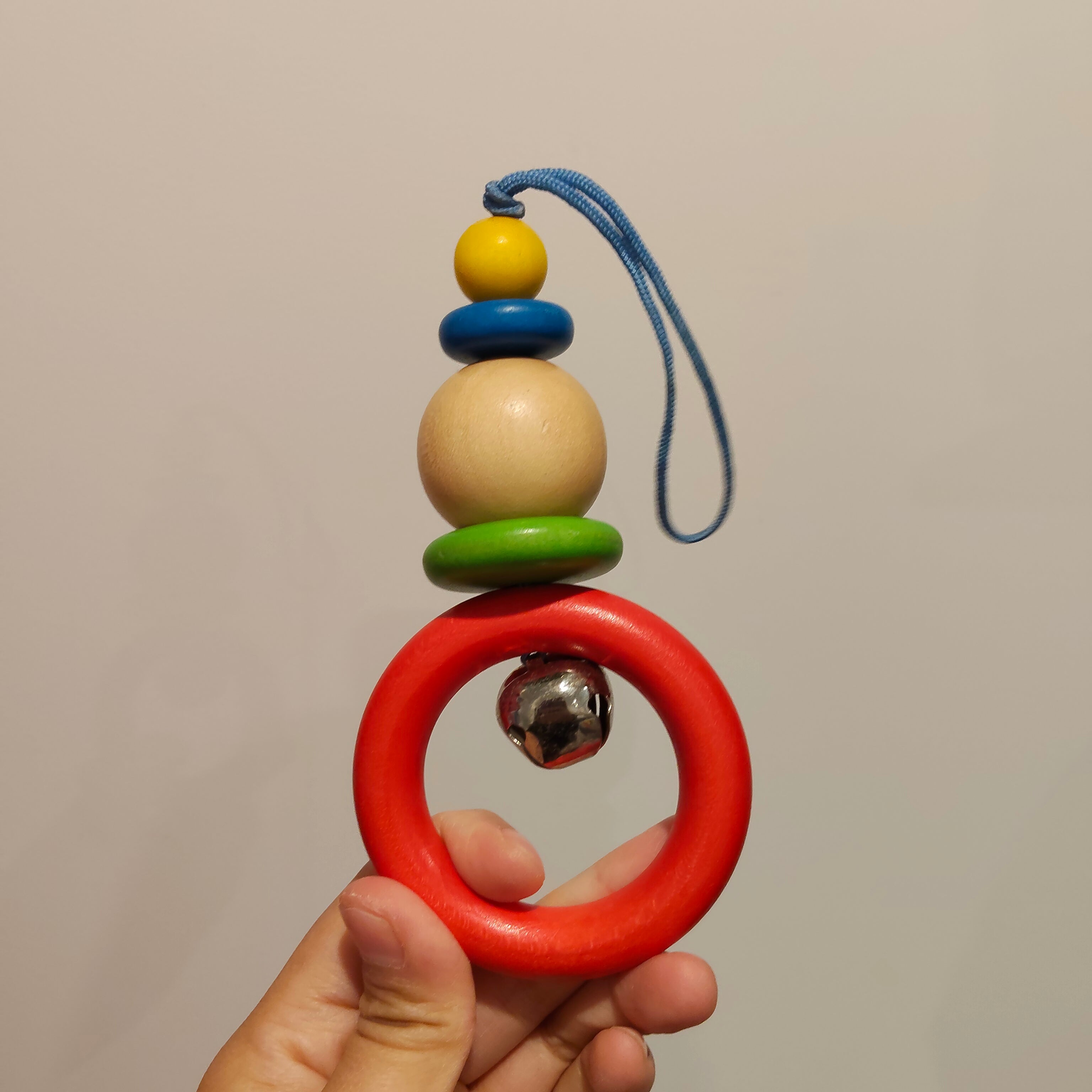 Vintage wooden clown rattle baby toy