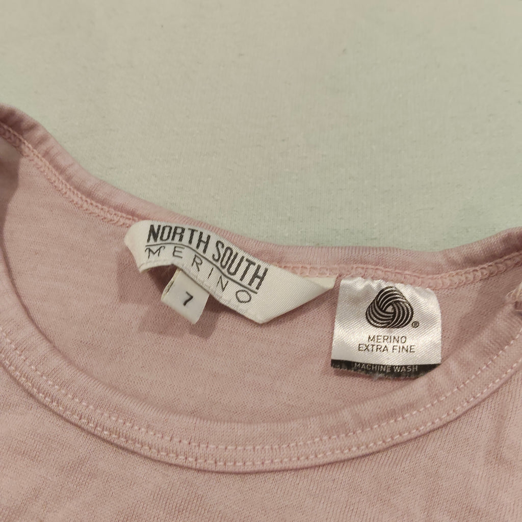NORTH SOUTH Merino top size 7yrs girls pink butterfly long sleeve
