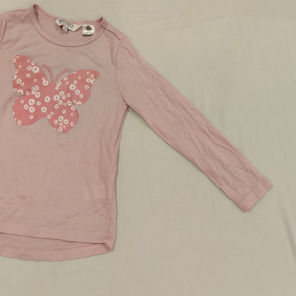 NORTH SOUTH Merino top size 7yrs girls pink butterfly long sleeve