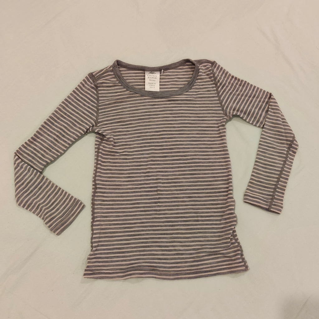 CROWN RANGE Merino top size 8yrs unisex kids grey stripes