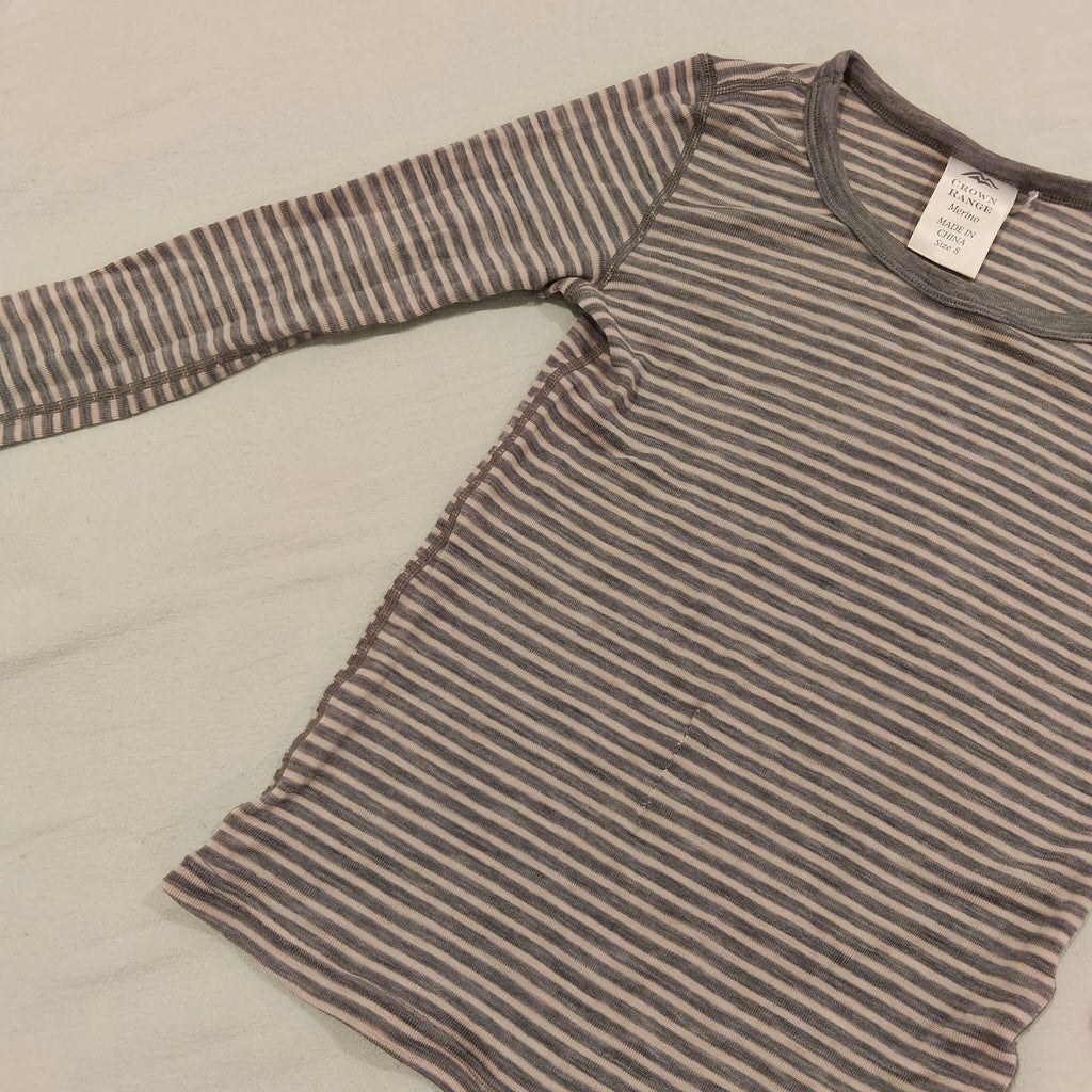 CROWN RANGE Merino top size 8yrs unisex kids grey stripes