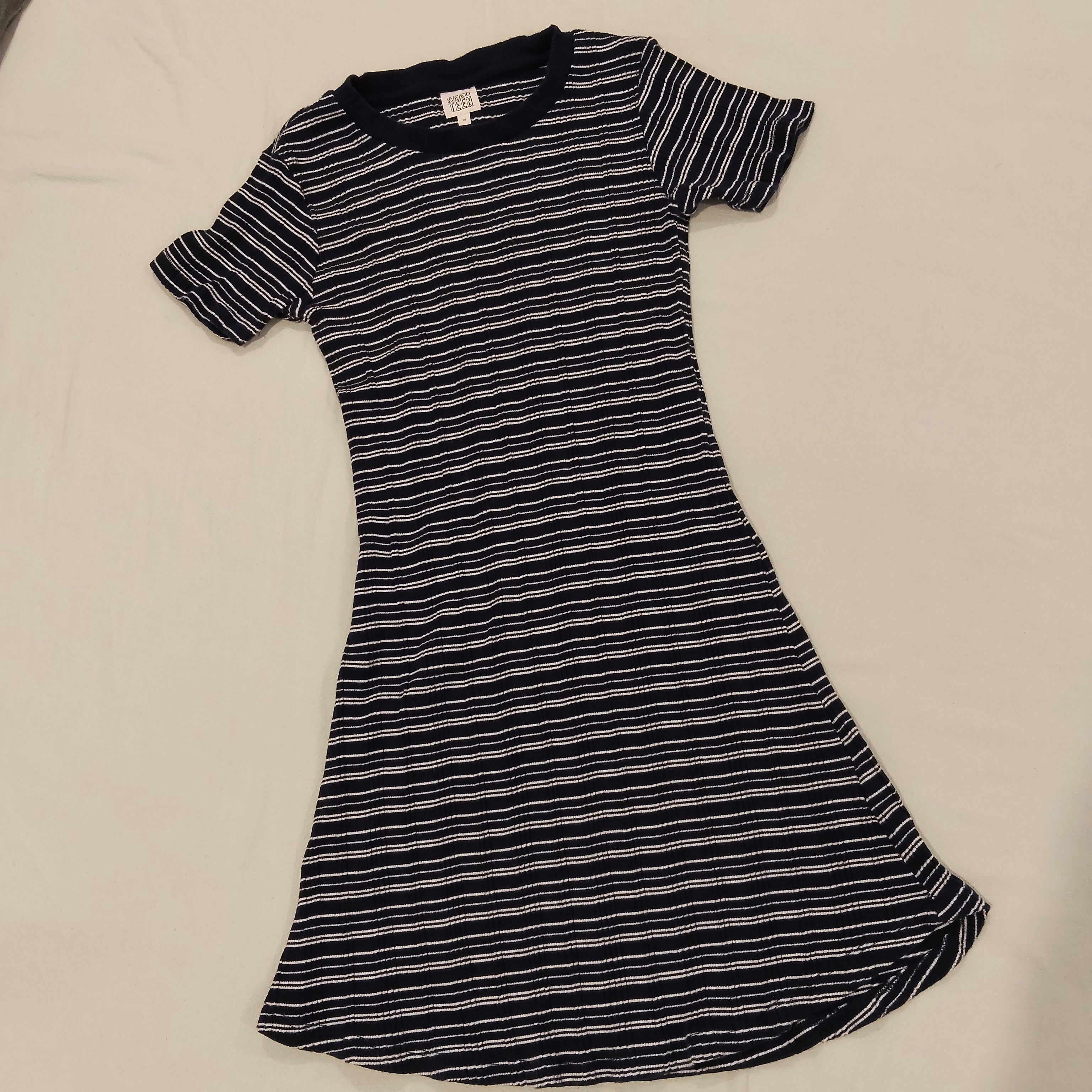 SEED TEEN dress size 14yrs girls stripes short sleeve