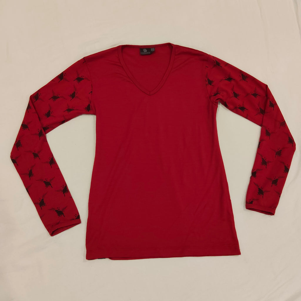 Chalkydigits 100% MERINO top size 12 Womens long sleeve red