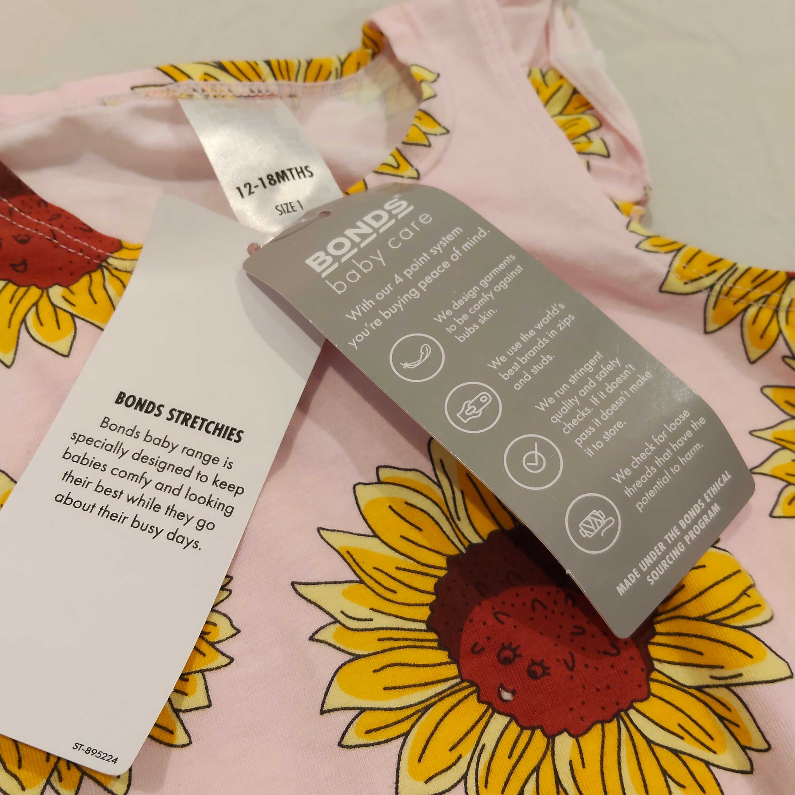 New BONDS Frill Bubblesuit size 12-18m baby girls Sunflower