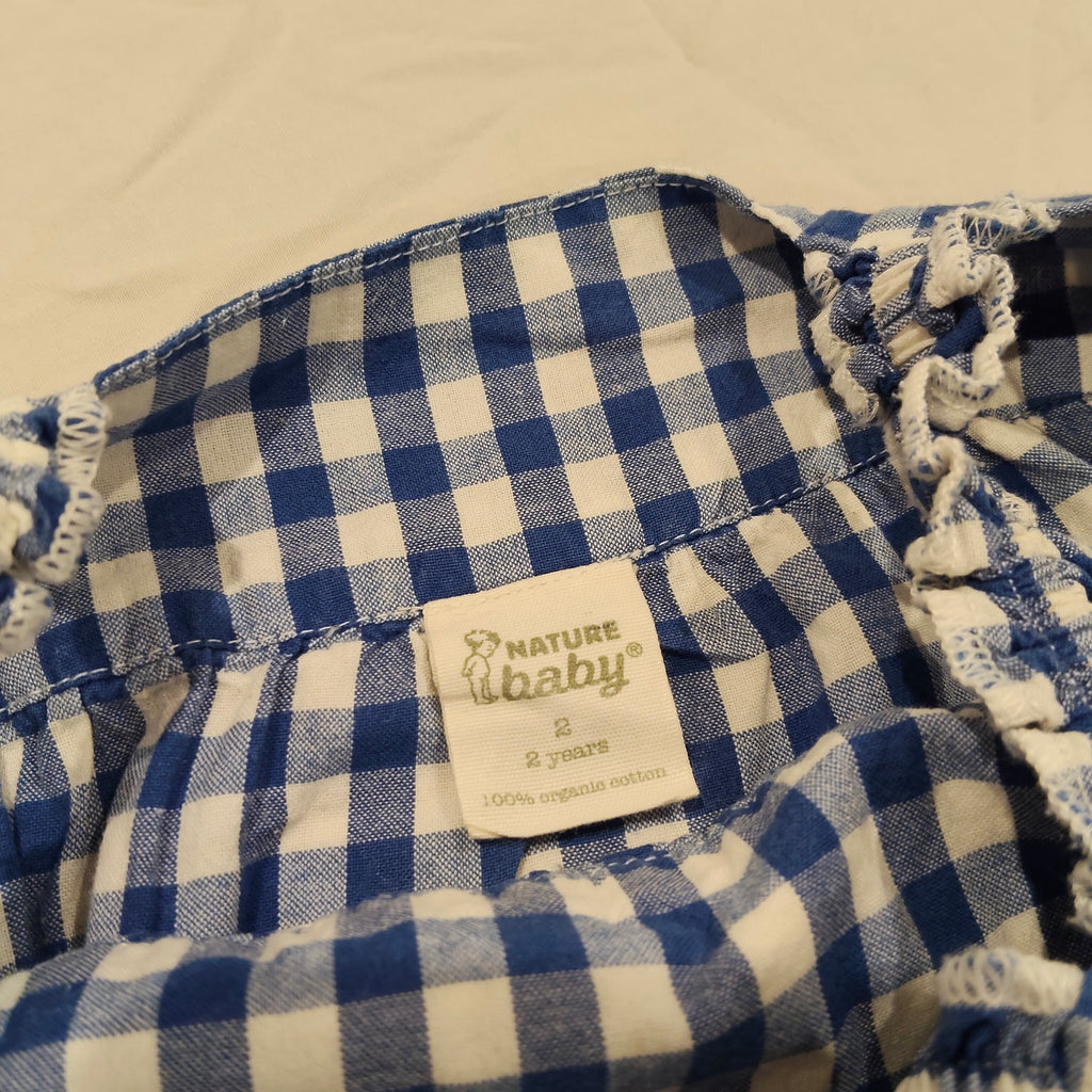 NATURE BABY romper size 2yrs girls organic cotton blue gingham