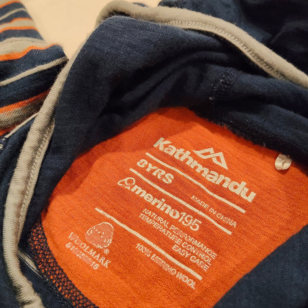 KATHMANDU Merino hoodie size 8y boys stripes