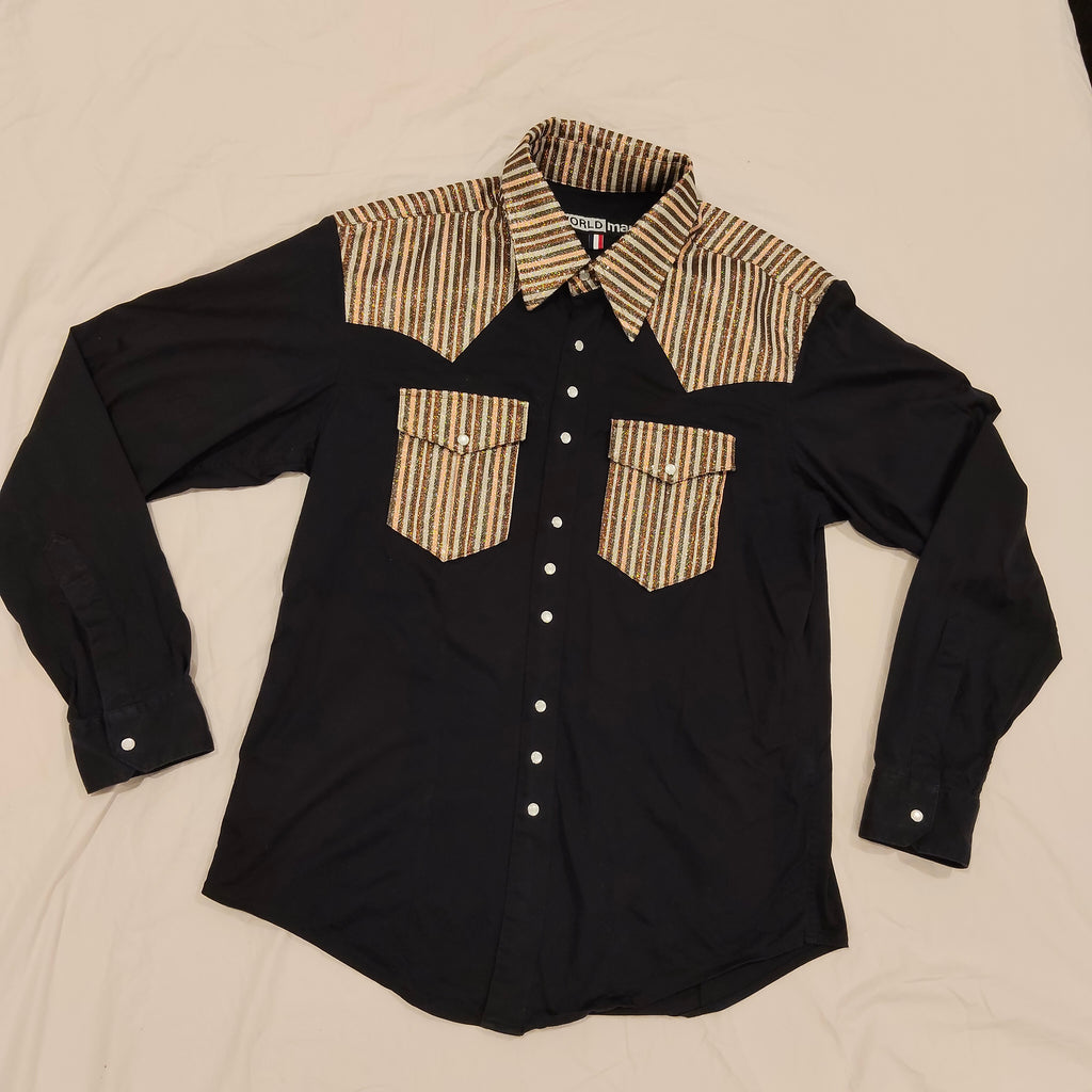 WORLD shirt size L Mens navy & bronze