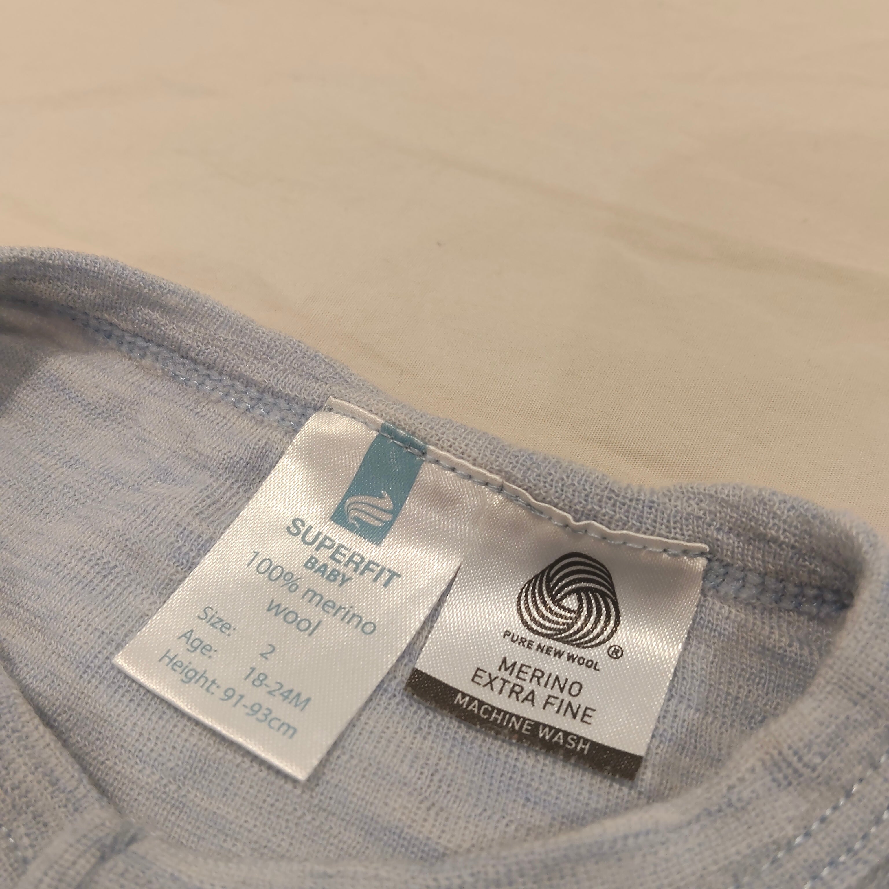SUPERFIT 100& Merino onesie size 18-24m baby blue