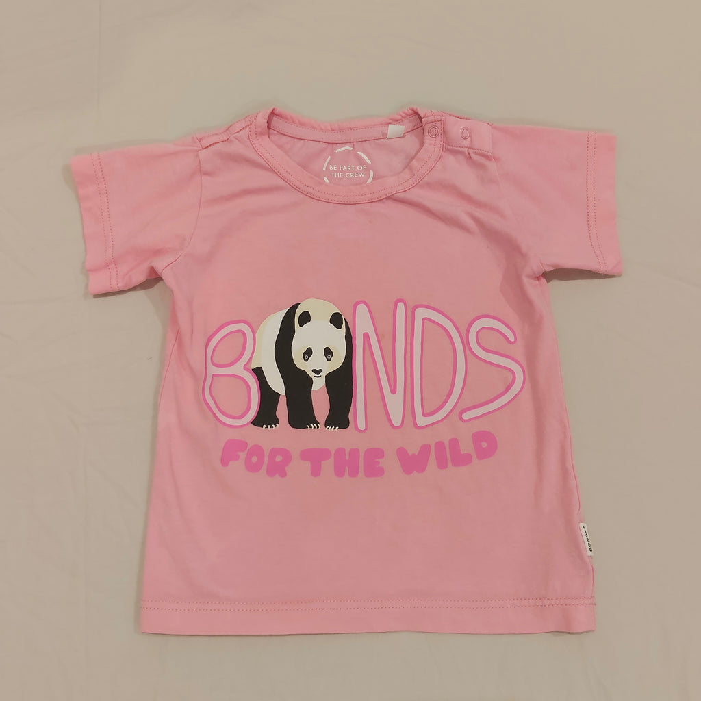 BONDS top size 12-18m baby girls pink short sleeve Panda