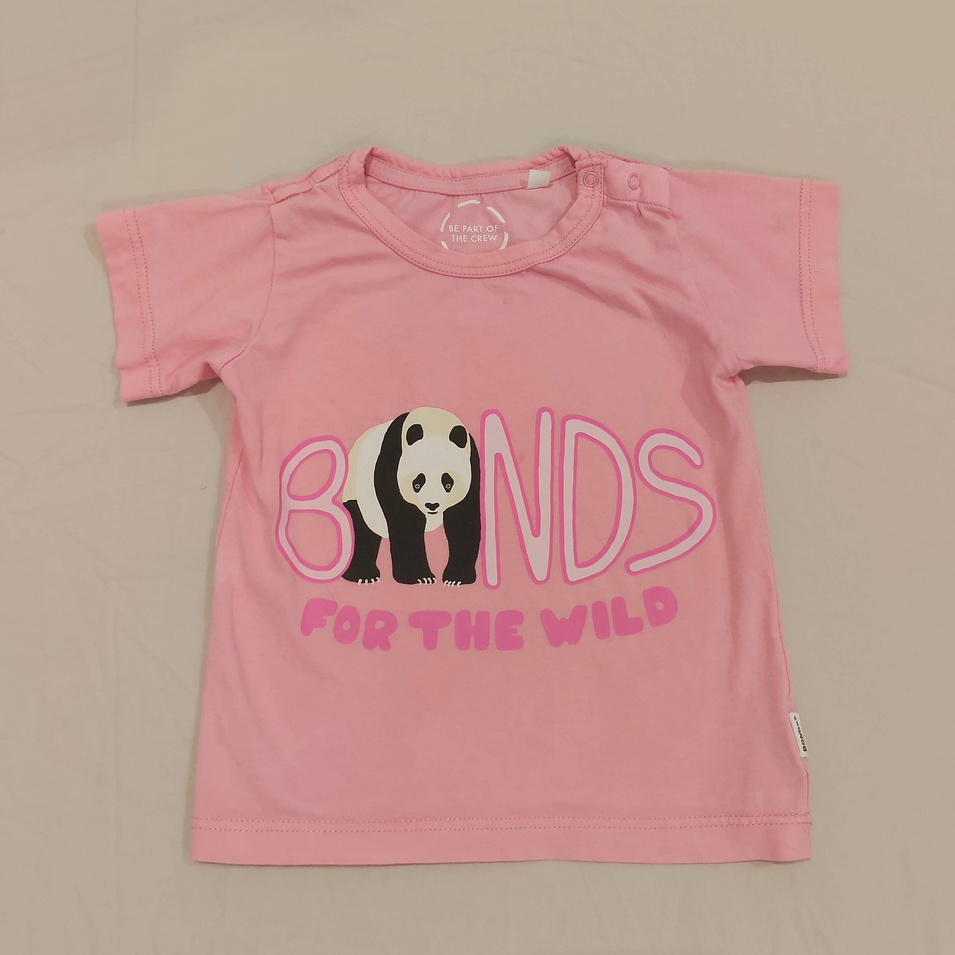 BONDS top size 12-18m baby girls pink short sleeve Panda