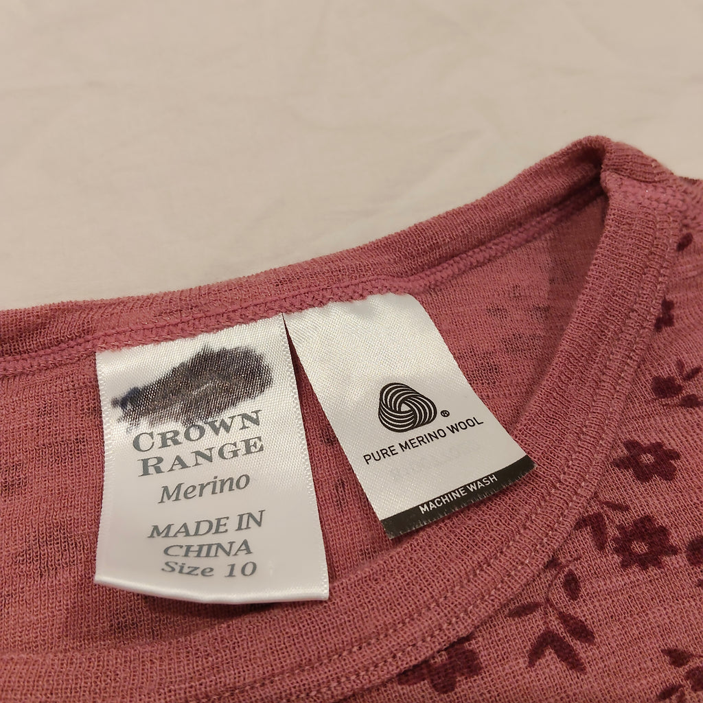 CROWN RANGE 100% Merino top size 10 girls long sleeve