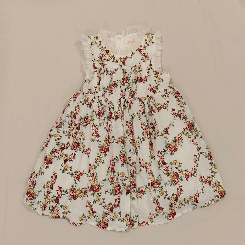 CHRISTINE FANG Floral Dress with Frill in White size M girls (3-4yrs)