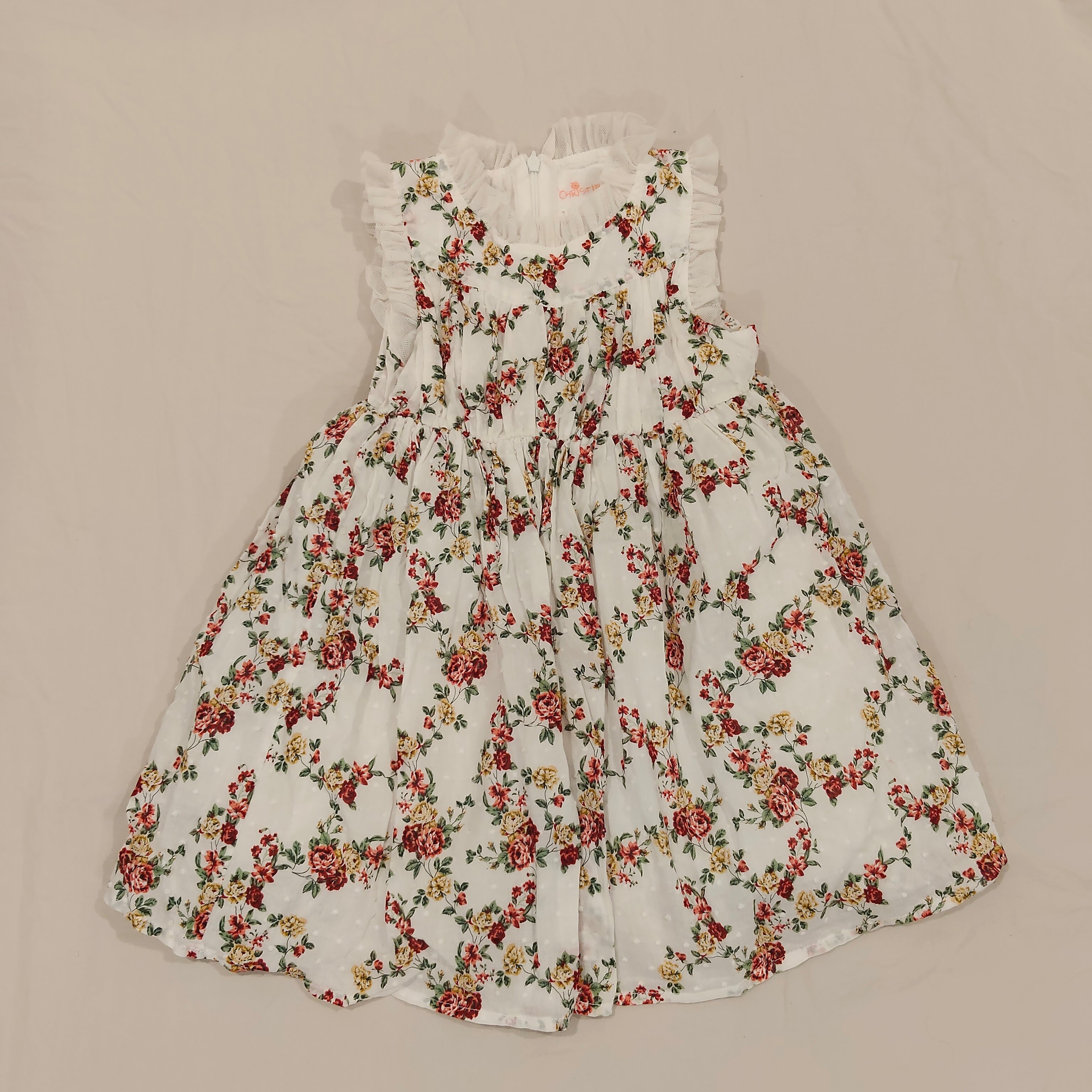 CHRISTINE FANG Floral Dress with Frill in White size M girls (3-4yrs)