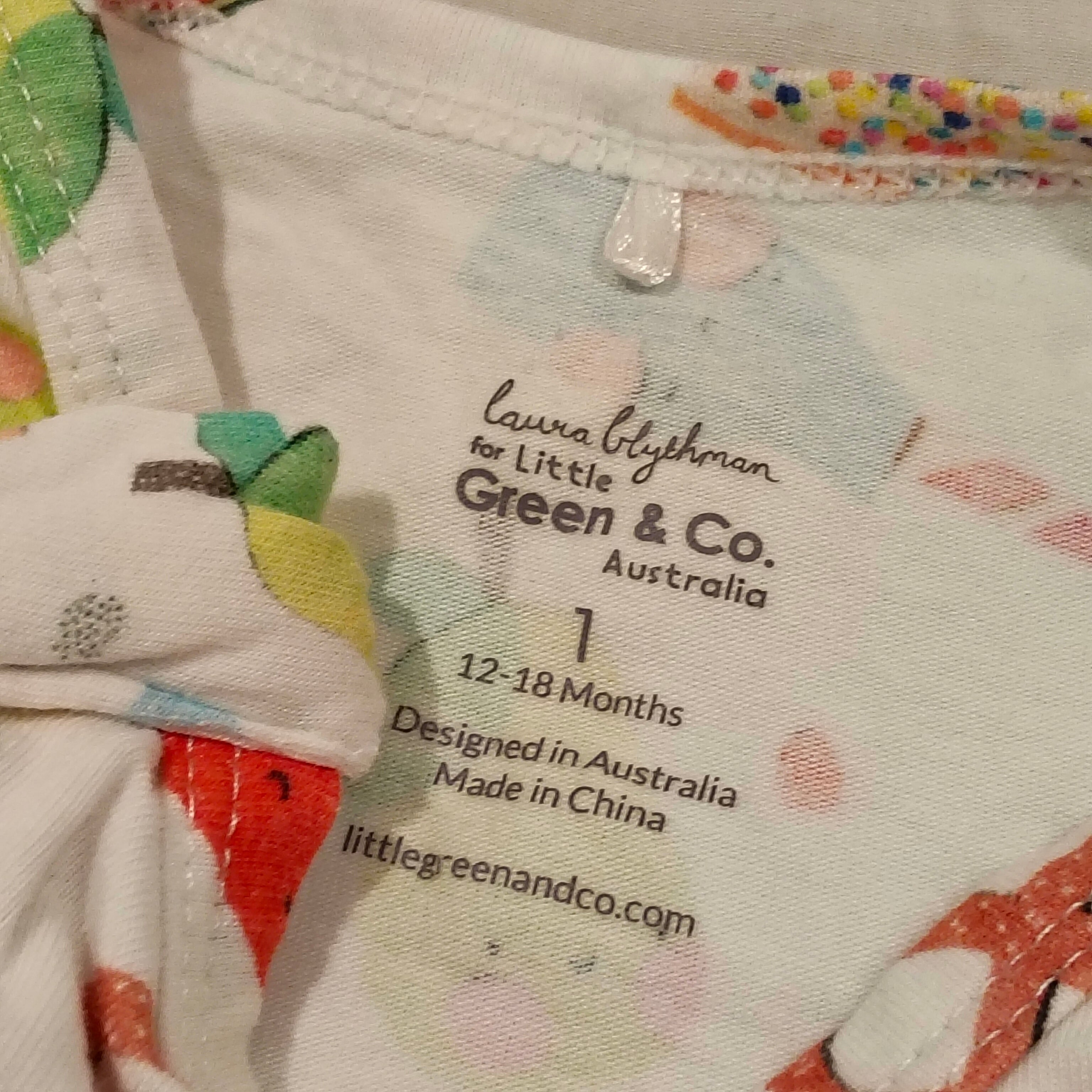 Little Green & Co. Onesie size 12-18m baby - prints by Melbourne artist Laura Blythman