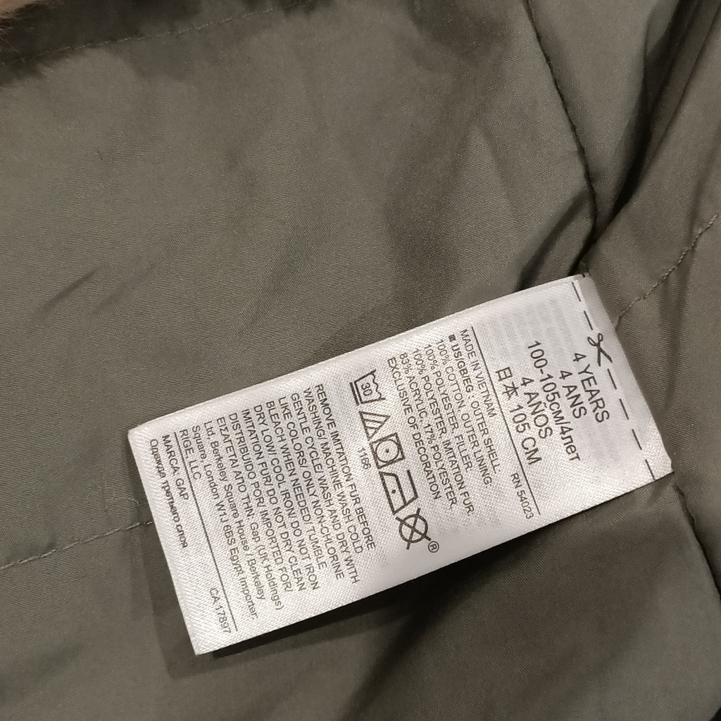 GAP baby 3-in-1 jacket size 4yrs toddler with removable fur vest unisex khaki green parka