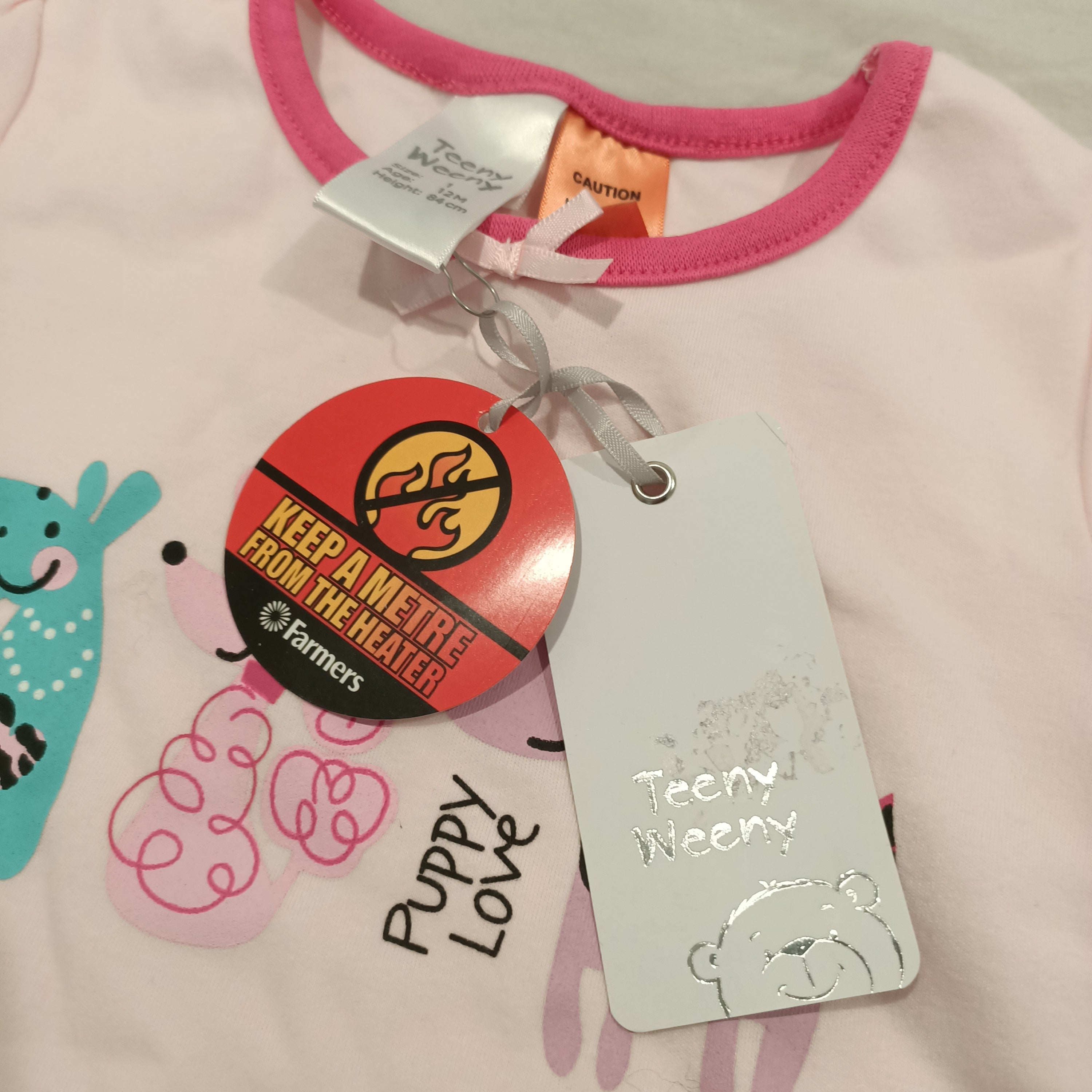 NEW Teeny Tweeny pyjama set size 12m baby girls Puppy Love