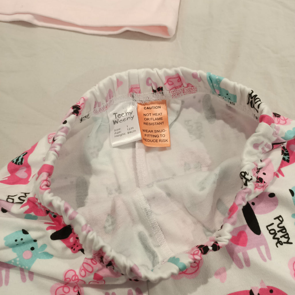 NEW Teeny Tweeny pyjama set size 12m baby girls Puppy Love